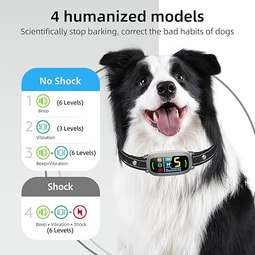 Dog Bark Collar - Rechargeable, IP67 Waterproof, 8 Sensitivity Levels, Beep/Vibration/Shock