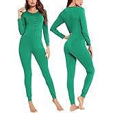 LecGee Womens Onesie Pajama Jumpsuits Adult One Piece Sleepwear Button Bodysuit Set Long Sleeve Union Suit