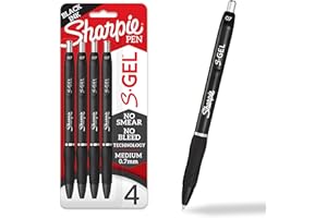 Sharpie S-Gel, Gel Pens, Medium Point (0.7mm), Black Gel Ink Pens, 4 Count