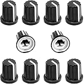 10Pcs 6mm D Type Potentiometer Control Knobs, Plastic Volume Audio Mixer Bass Tone Rotary Knob, for Encoder Electric Guitar Speaker Board DJ Controller Console Control Knob Replacement,Black,16 x 18mm