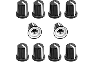 ZXUEZHENG 10Pcs 6mm D Type Potentiometer Control Knobs, Plastic Volume Audio Mixer Bass Tone Rotary Knob, for Encoder Electric Guitar Speaker Board DJ Controller Console Control Knob Replacement,Black,16 x 18mm