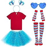 HYHFM 6PCS Blue Tutu Accessories Set for Girl,T Shirt Striped Thigh High Socks Headband for Party