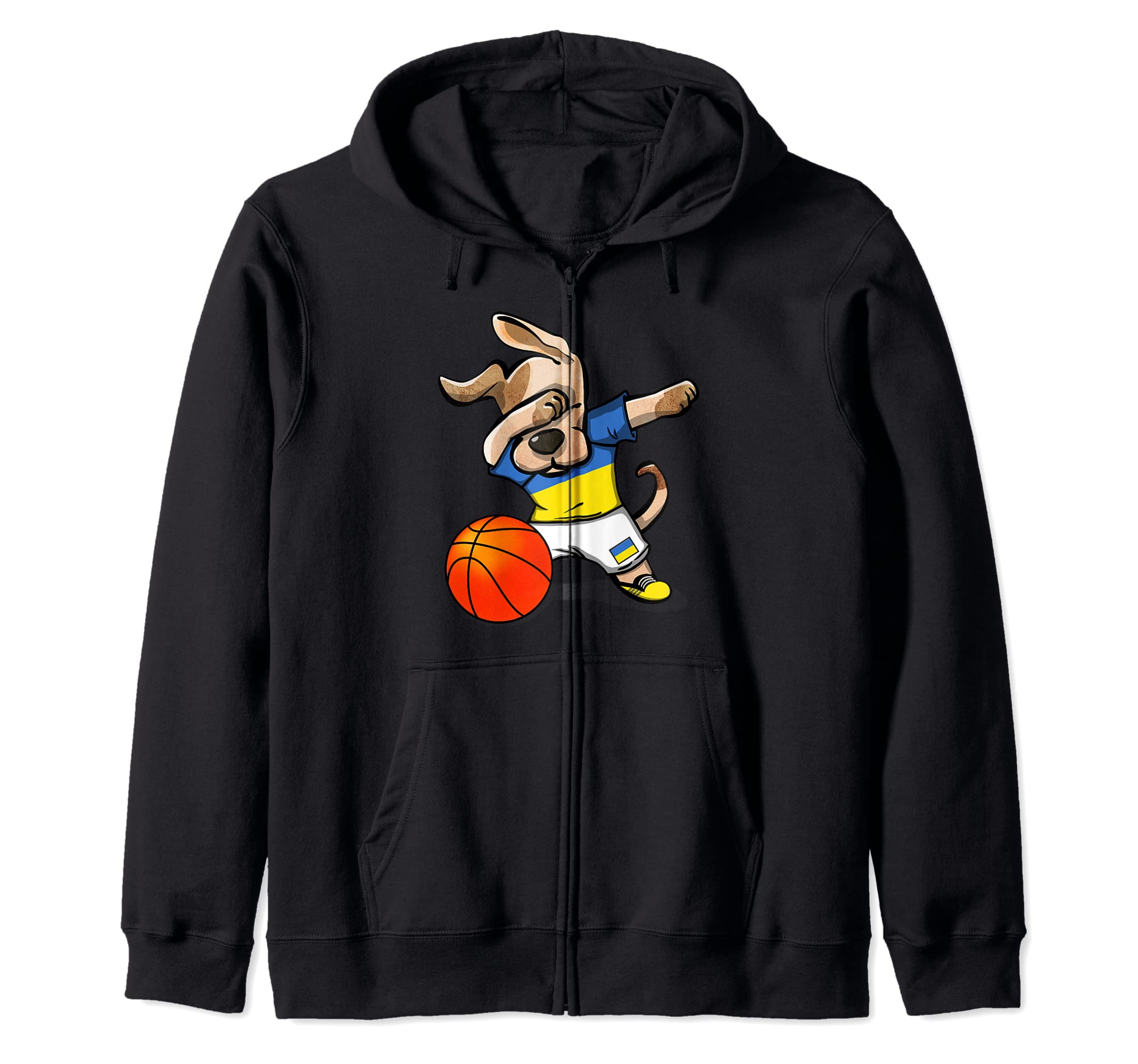 Funny Dabbing Dog Ukraine Basketball - Ukrainian Flag Sport Zip Hoodie