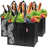 Planet E Reusable Grocery Shopping Bags – Large Collapsible Boxes With Reinforced Bottoms (Pack of 3, Black)
