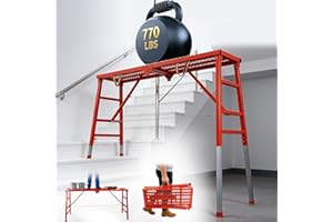 Noliven Foldable Scaffolding Platform, 70.8 x15.7 Inch Steel Adjustable Step Ladder, 6-Level Adjustment (36.2” to 62”) 770Lbs