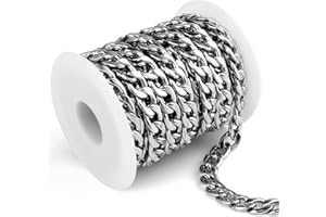 CADIKEZ 16.5 Ft Stainless Steel Curb Chains, 5mm 6mm 7mm 9mm Cuban Chain Roll Bulk for Jewelry Making