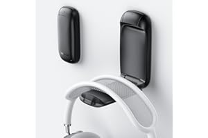 Lamicall Headphone Stand, Sticky Headset Holder - [Foldable & Compact] Headphone Holder Hook Mount, Adhesive Hanger Clip Under Desk, Earphone Clamp for Airpods Max, HyperX, Sennheiser, Black