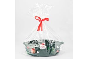 JUNBOLE Christmas Basket Empty with Gift Bag and Ribbons Woven Storage Basket13”x10”x5” Christmas Gift Baskets to Fill gifts Small Cotton Rope storage Basket(dark green, large)