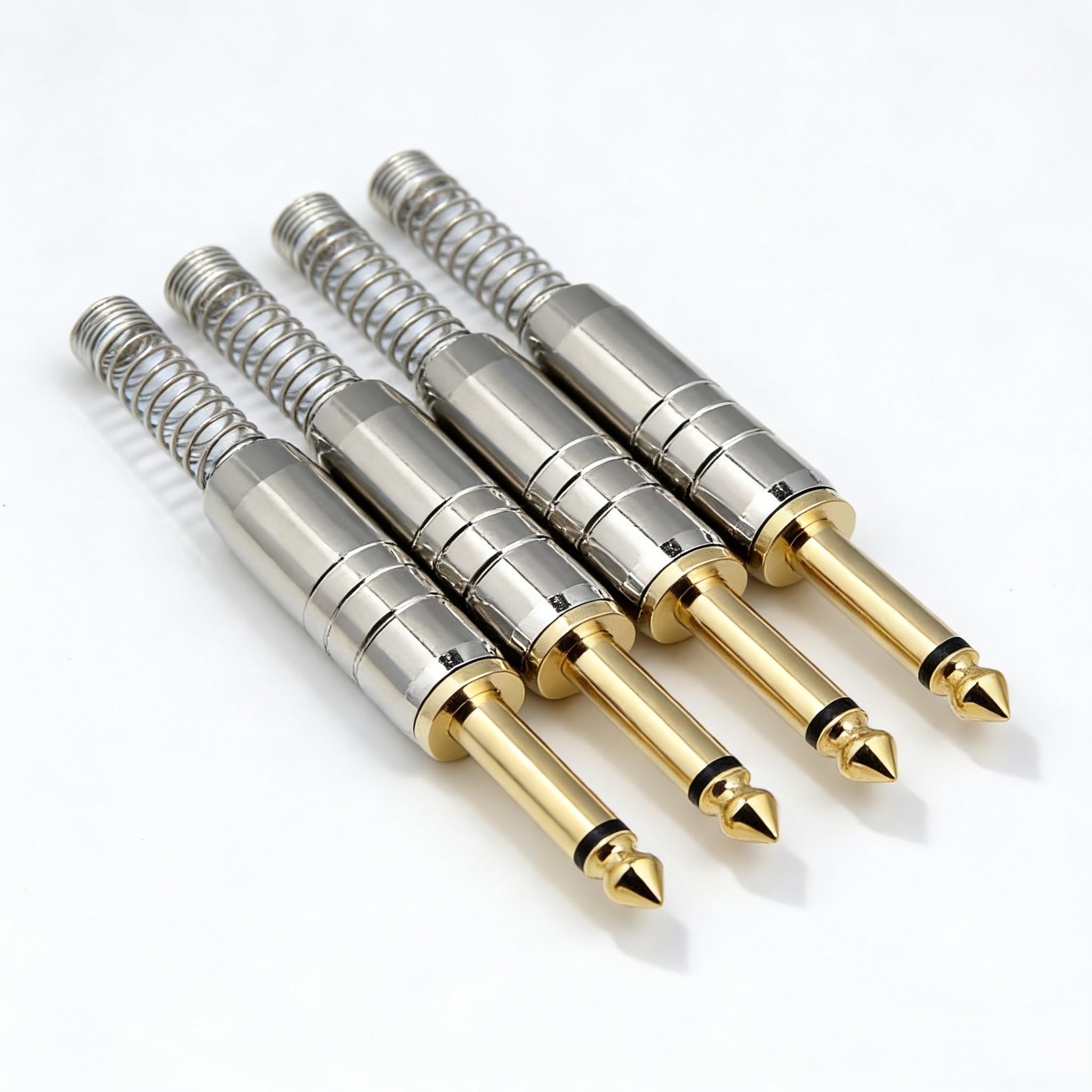 RHINORO (4 pcs a bag Premium 6.35mm 1/4 inch Full-Metal Mono Jack Plug & Strain Relief Guitar Speaker Instrument Solder Soldering Phone End Terminal Gold Plated