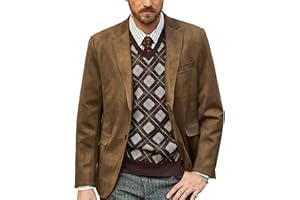 PJ PAUL JONES Mens Blazer Jacket Faux Leather Suit Jacket Casual 2 Buttons Suede Sport Blazer Coat with Pockets