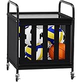 storenization Ball Storage Cart, Sports Equipment Organizer with Wheels, Storing Volleyball, Basketball, Soccer, Baseball and Toy, Lockable Rolling Sports Ball Storage for Garage, Playgroup and Gym