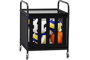 storenization Ball Storage Cart, Sports Equipment Organizer with Wheels, Storing Volleyball, Basketball, Soccer, Baseball and