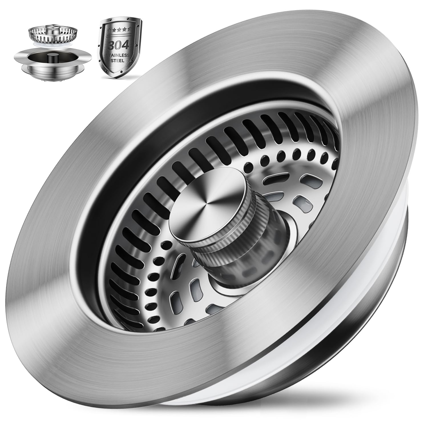 Photo 1 of 1S-Install Upgraded 3 in 1 Stainless Steel Kitchen Sink Strainer & Stopper – Pop-Up Fast Drain, Anti-Clog Basket & Deodorizing Cover, Fits US Standard 3.5? Drain Single Bowl Sink Drain Strainer