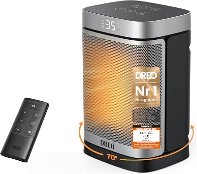 Heizlüfter Energiesparend Klein, 1500W Heizung Elektrisch mit Thermostat, 70° Oszillierend Elektroheizung, PTC Keramik Heizlüfter Leise, ECO-Modus, 12-Std-Timer, Überhitzungs- & Kippschutz