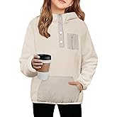 Arshiner Girls Fleece Pullover Hooded Sweatshirt Colorblock Sherpa Hoodie for Teen Girl Winter Button Jacket Coat with Pocket