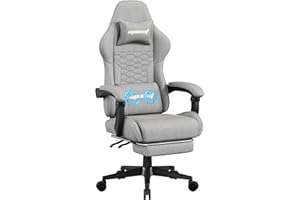 Opiesit Gaming Chair,Fabric Computer Chairs with Lumbar Support and Massager,Ergonomic Office Chair with Footrest & Pocket Spring Cushion,Bearing 400 LBS(Grey