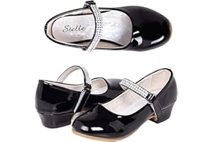 Stelle Girls Dress Shoes Toddler White Flower Girl Low Heels Mary Jane Flat for School Uniform Wedding(Little/Big Kid)