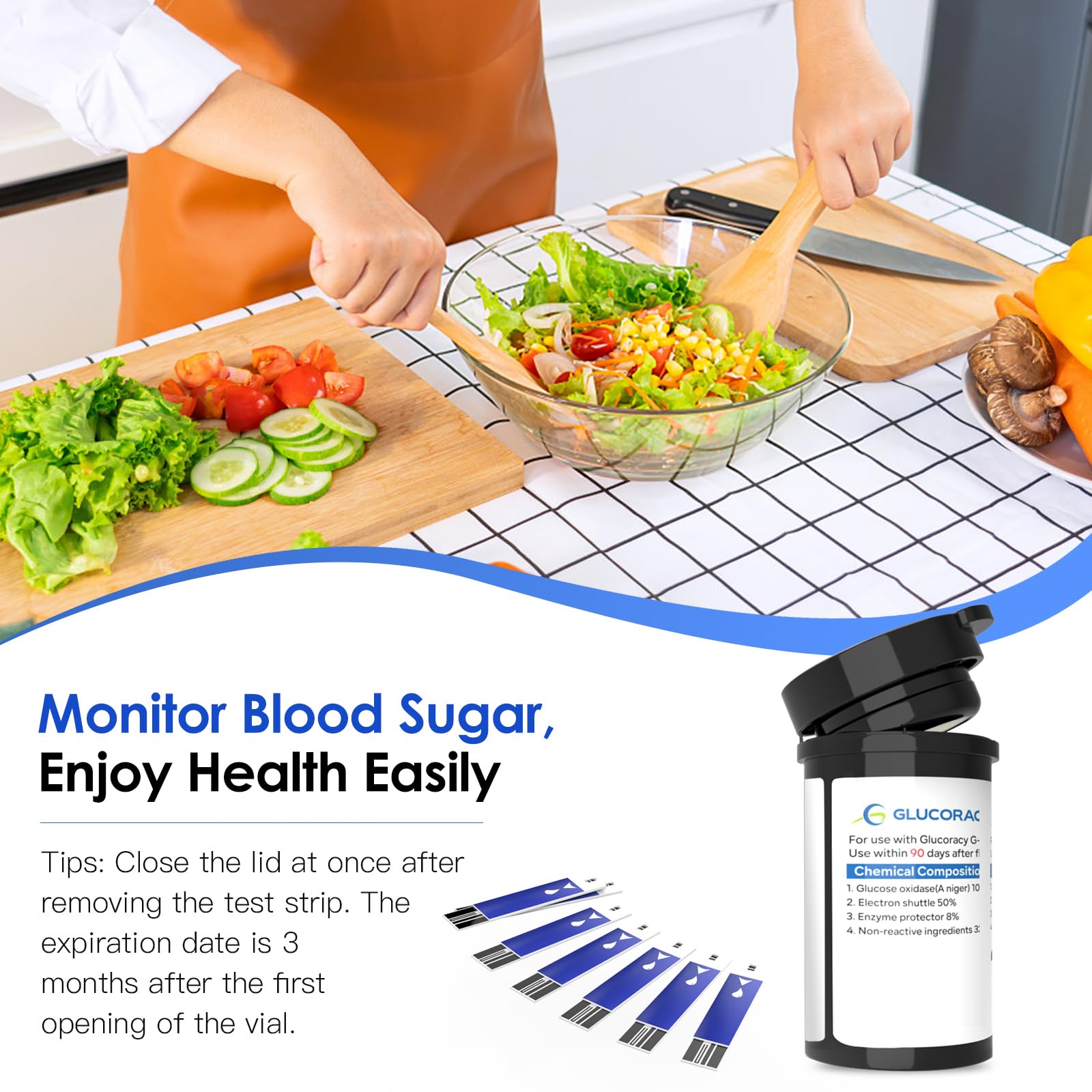 Glucoracy 300 Counts Blood Glucose Test Strips, Only Works with Glucoracy G-425-2/G-425 Blood Sugar Monitor, Self Diabetes Blood Glucose Home Monitoring, 6 Vials 50 Pieces Per Vial