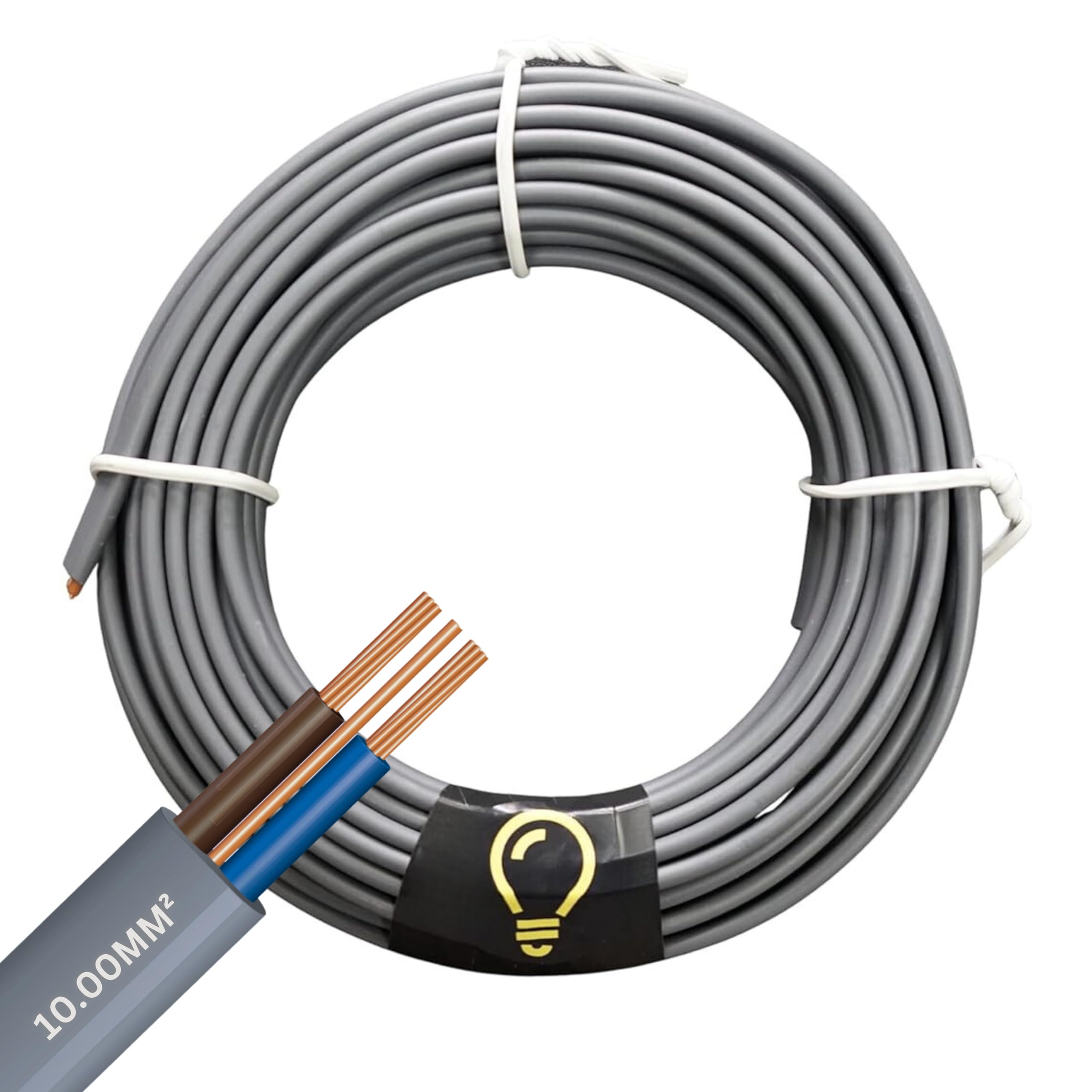 SHPELEC® Twin & Earth 10mm Cable – 6242Y – Grey PVC Sheathed Electrical Cable – 10mm² Twin & Earth Wiring for Domestic Installations, Consumer Units & High-Load Circuits – BASEC Approved – 3m