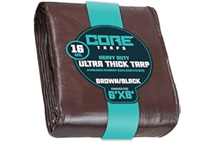 Core Tarps Extra Heavy Duty 16 Mil Tarp Cover, Waterproof, UV Resistant, Rip and Tear Proof, Poly Tarpaulin with Reinforced Edges for Roof, Camping, Patio, Pool, Boat (Brown/Black 6′ X 8′)