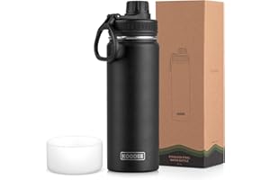 koodee Insulated Water Bottle, 22 oz Stainless Steel Double Wall Vacuum Wide Mouth Sport Bottle with Leakproof Spout Lid (Black)