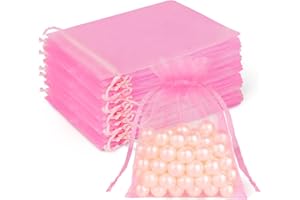 Crweety 50 Pcs Pink Organza Bags 3x4 Inch, Premium Mesh Gift Bags for Wedding Baby Shower Party Favors, Small Mesh Bags Drawtring for Candy Jewelry Gifts, Cute Sachet Bags