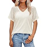 JUSTFASHIONNOW Women's Summer Casual Tops Raglan Short Sleeve V Neck Shirts Trendy 2025 Cute Ladies Blouses Business Outfits