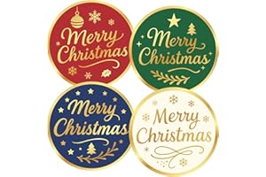 Anwyll Christmas Gift Stickers - 120Pcs 2Inch Merry Christmas Sticker Gold Foil Envelope Seals Labels Stickers Self Adhesive Xmas Gift Sticker Happy Holidays Labels for Cards Gifts Presents (4 Colors)