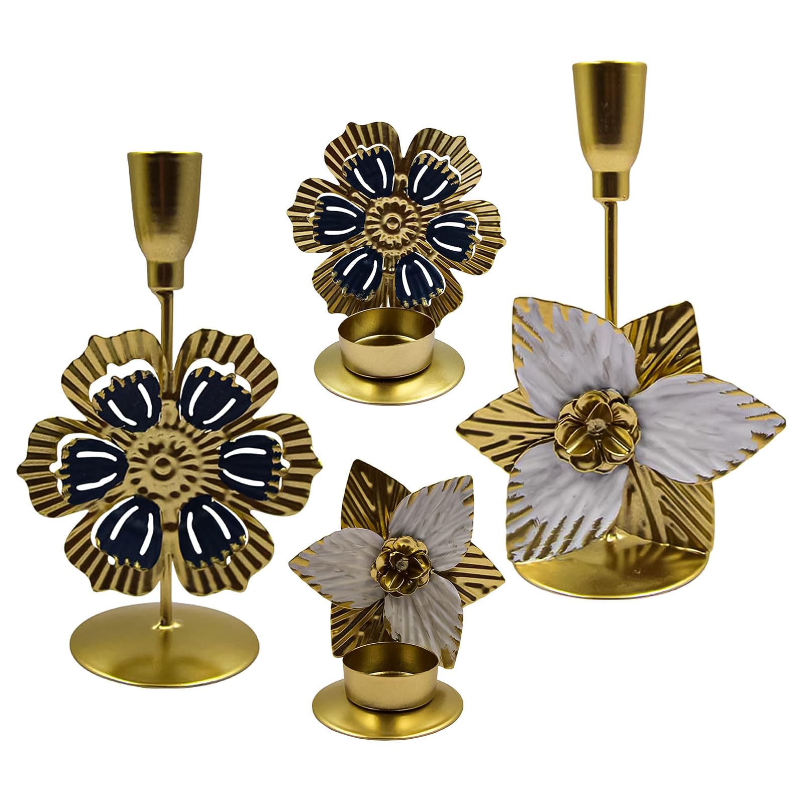 4PCS Flower Candlestick Holders, Vintage Gold Metal Candle Holder Tea Light Candlestick Holder for Christmas Candlelight Dinner Wedding Party Festival Decor