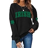 Teyseev St. Patrick's Day Sweatshirt for Women Lucky Shamrock Long Sleeve Sweater Irish Clover Casual Graphic Pullover Tops