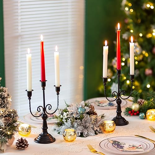 Set Of 3 Vintage Metal Taper Candle Holders - Tulip Shaped, Gold, For Table Centerpiece & Holiday Decor