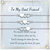 YELUWA 2/3/4 Pcs Gifts for Best Friend Woman Best Friend Bracelet Matching Heart Stainless Steel Bracelets Friendship Bracelets Gifts for Sister Bestie Birthday Thanksgiving Christmas Valentines Day