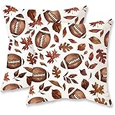 HOMFREEST Fall Football Maple Leaves Pillow Covers 18x18 Inch Set of 2 Farmhouse Autumn Decorative Throw Pillows Thanksgiving Harvest Cushion Cases for Sofa Couch Home Decorations