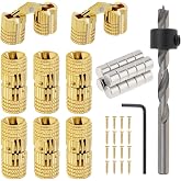 8Pcs 8mm Hidden Brass Barrel Hinges with Magnet,Drill Bit,Depth Stop Collar | 0 - 180 Degrees opening range. for a clean,concealed hardware look. Fits wooden box/jewelry boxes/ring box/keepsake box