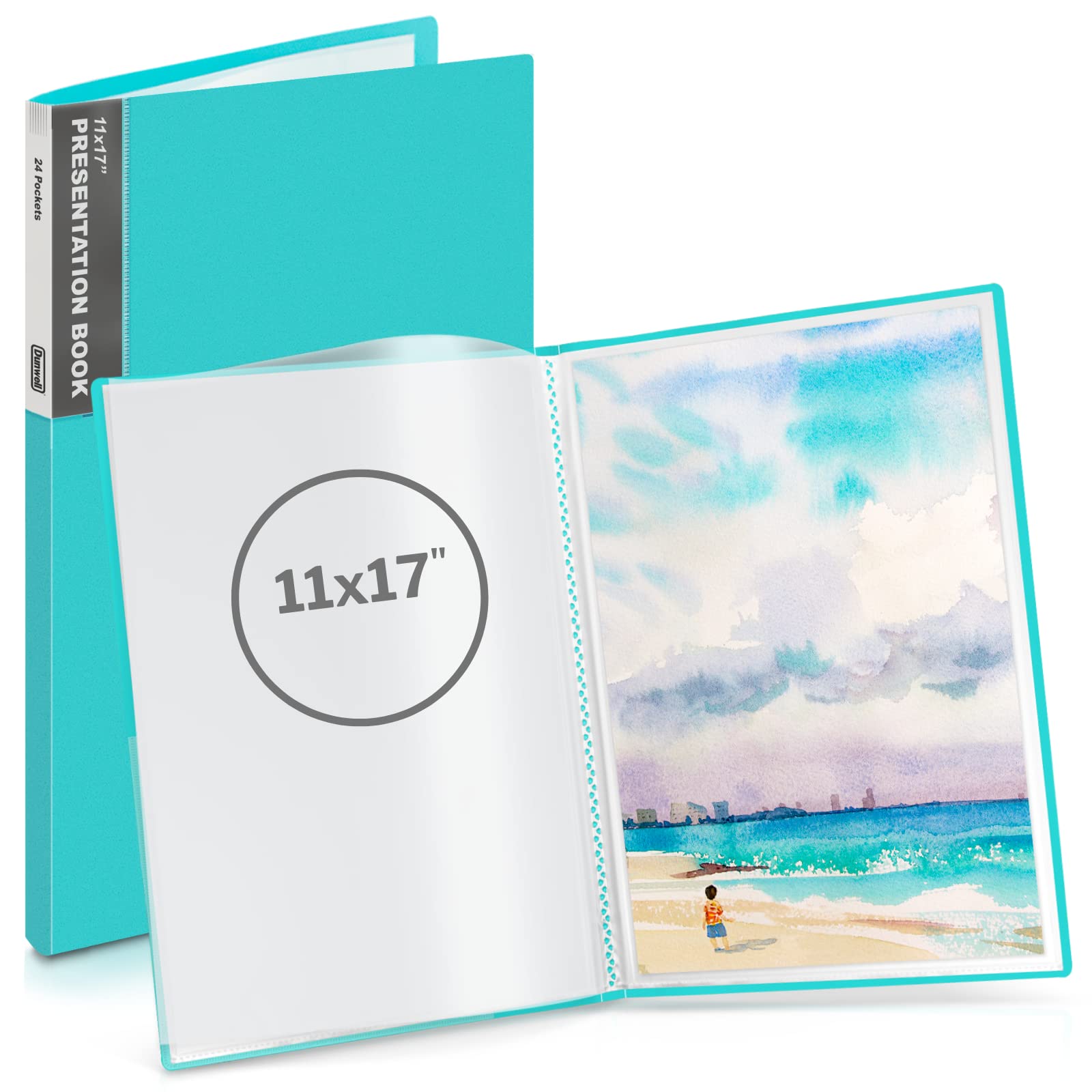 Dunwell Aqua Portfolio-Ordner 27.9x43.2 cm, 24 Taschen, 48 Seiten 17x11 Poster, Arganizer, Archivqualität