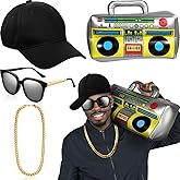 Hip Hop Costume Kit, Hat Sunglasses Gold Chain 80s/ 90s Rapper Accessories