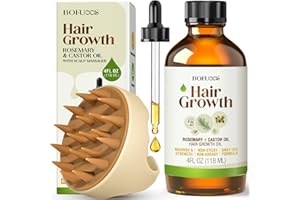 Bofuoos Organic Rosemary & Castor Hair Growth Oil + Scalp Massager Set – Premium Hair Strengthening Oil for Boosting Hair Hea