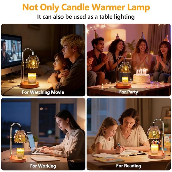 CANDLE WARMER LAMP WITH TIMER AND DIMMER 4-LEVEL DIMMABLE FLOWER LIGHT HEAT LAMP FOR JAR CANDLES ADJUSTABLE HEIGHT MODERN CUTE HOME DECOR FOR LIVING ROOM BEDROOM AND BEST GIFT FOR FRIENDS LOVER. GOLD