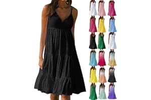Gamivast Summer Sleeveless Dresses for Women 2024 Pleated Tank Midi Dress Casual Loose Fit Dress Plus Size Beach Sundress