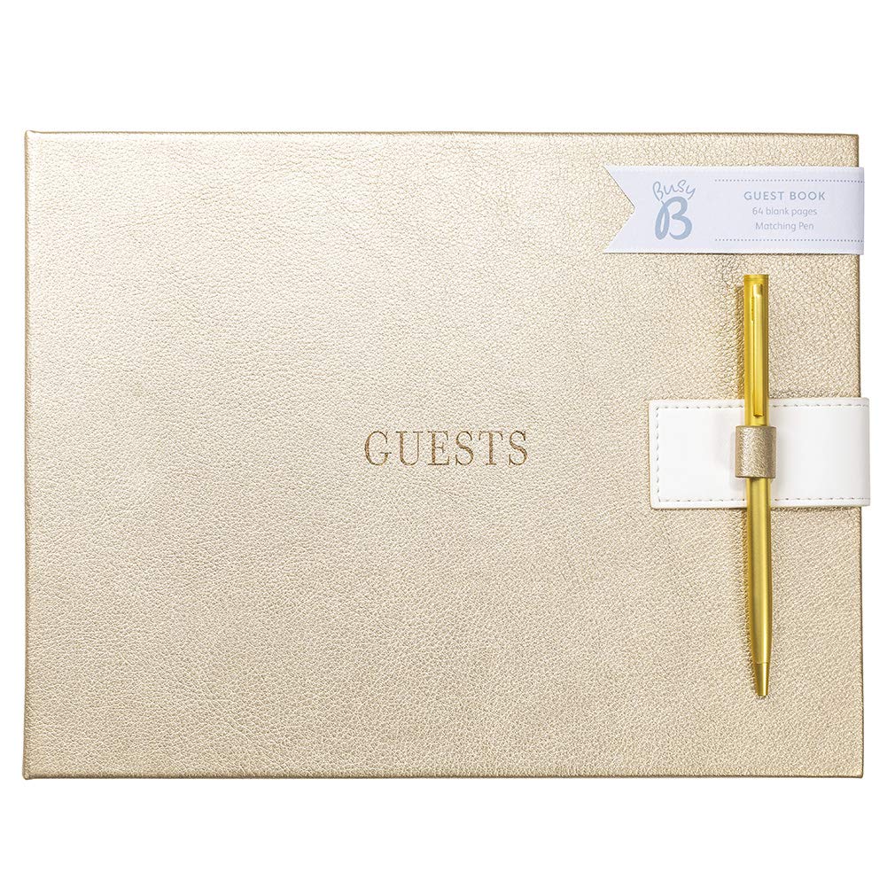 Busy B Wedding Guest Book - 64 page gold guest book with pen