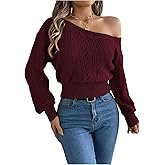 Verdusa Women's Off The Shoulder Sweater Y2k Cinched Waist Tops Lightweight Dressy Sweaters