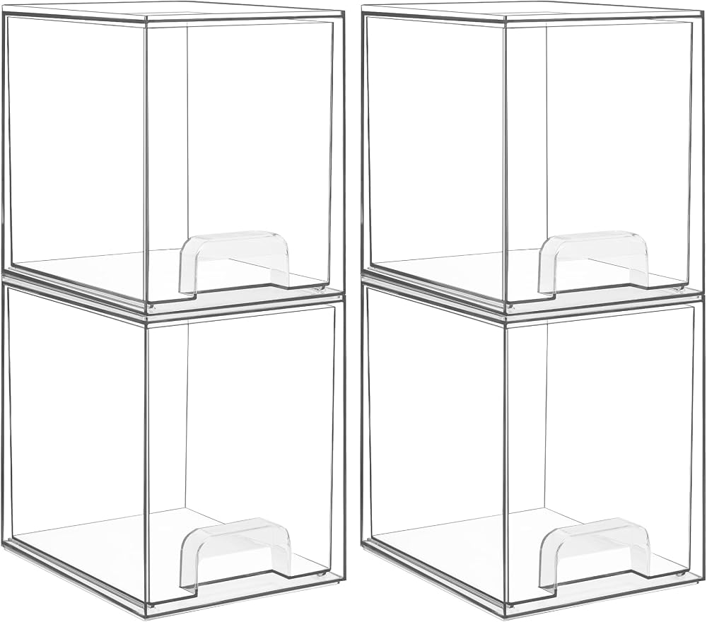 Vtopmart 4 Pack Clear Stackable Storage Drawers Acrylic Organizer, 7.6H