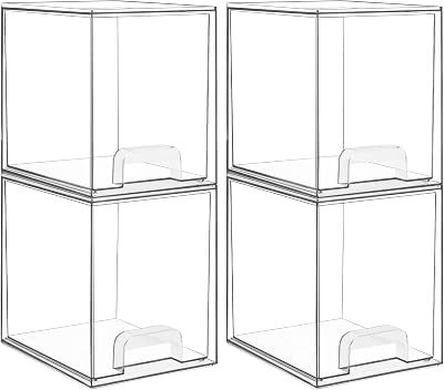 Vtopmart 4 Pack Clear Stackable Storage Drawers Acrylic Organizer, 7.6H