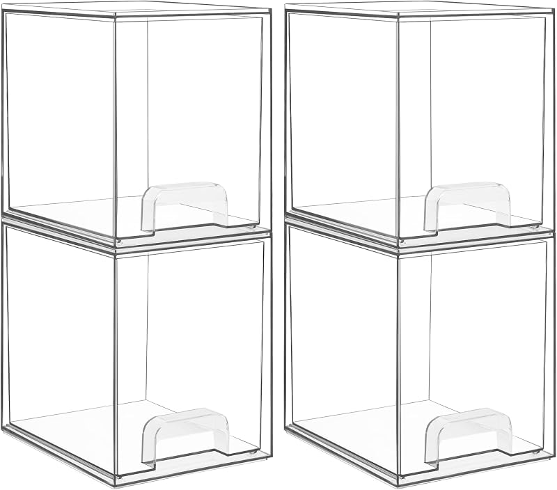 Vtopmart 4 Pack Clear Stackable Storage Drawers Acrylic Organizer, 7.6H