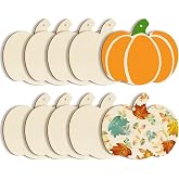 Large Size 7inch Wooden Halloween Thanksgiving Ornaments to Paint, DIY Blank Unfinished Pumpkin Wood Discs Ornament for Crafts Hanging Autumn Decorations 10PCS