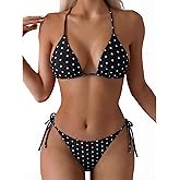 Tainehs Women's Sexy Halter Thong Bikini Tie Two Sides Bottom Triangle Bikini Swimsuits