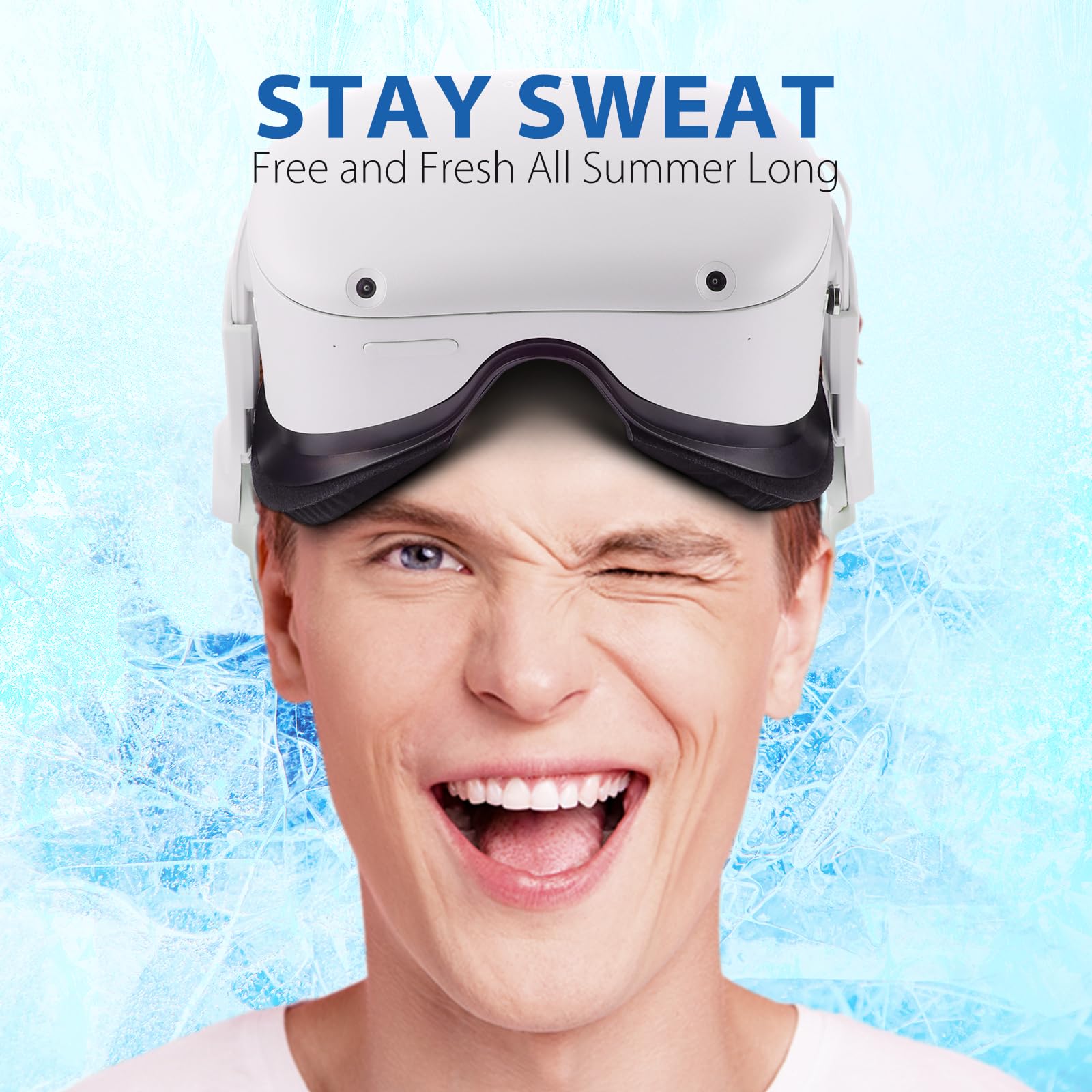 DESTEK Summer Choice Cooling Face Pad Compatible with Oculus Quest 2, Soft & Bouncy Face Cover Replacement, Dry Sweat-Wicking Comfort, with Secure Light-Blocking Nose Guard