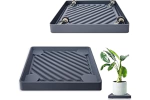 REDHUGO 2PCS Square Plant Caddy with Hidden Wheels, Heavy Duty Rolling Plant Stand Caddy with Wheels, Pot Base for Indoor Outdoor, Gray, 9.96 inches