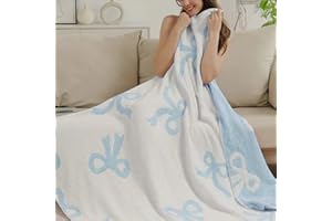 Luxape Bow Blanket Blue Bows Soft Throw Blanket Reversible Premium Cozy Fabric for Best Comfort - for Infant,Toddler,Newborn,Nursery,Girl,Throw,Crib,Stroller,Gift (Blue Bows, 50x60 in)