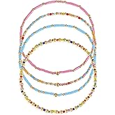 BXDA Colorful Seed Beaded Stack Bracelets Set for Women, 4Pcs Cute Dainty Boho Handmade Gold Beads Stackable Stretch Friendship Bracelet Prom Jewelry Gift.